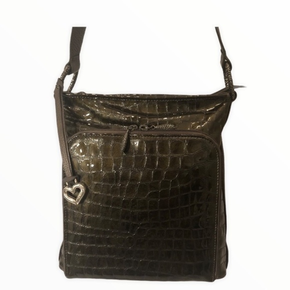Brighton embossed shiny leather tote bag zippered
